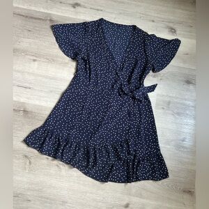 Navy Polka Dot Wrap Dress